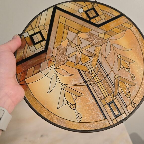 Vintages MCM Stained Glass Style Hand painted Aztec Sun Catcher - Picture 4 of 10